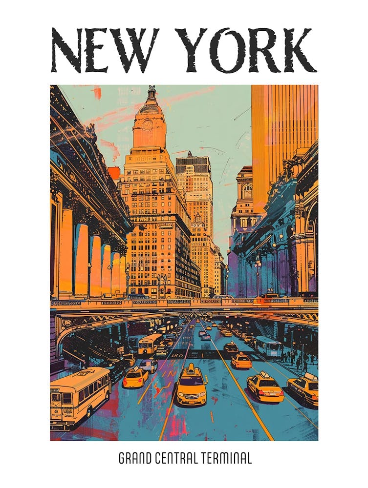 Grand Central Terminal New York Colourful Silkscreen Illustration 4 Poster