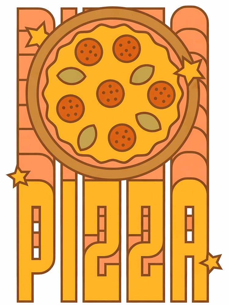 Stylized Pizza Graphic Design with Pepperoni and Olives