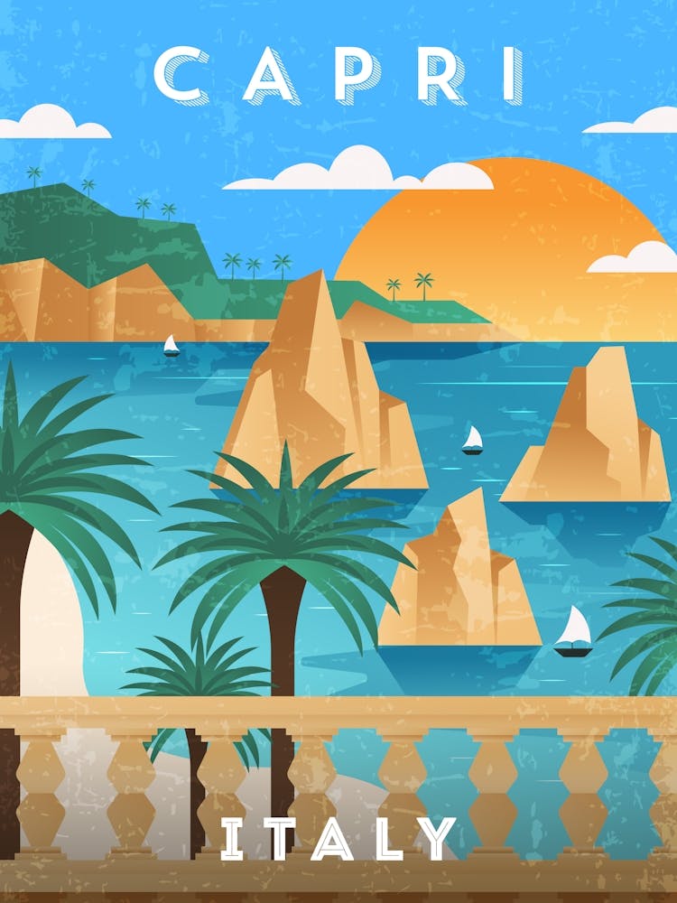 Capri, Italien — Retro Reise minimalistisches Kunstposter 3