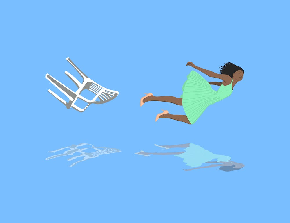 Lady And Chair, flying, dream, illustration, wall art
