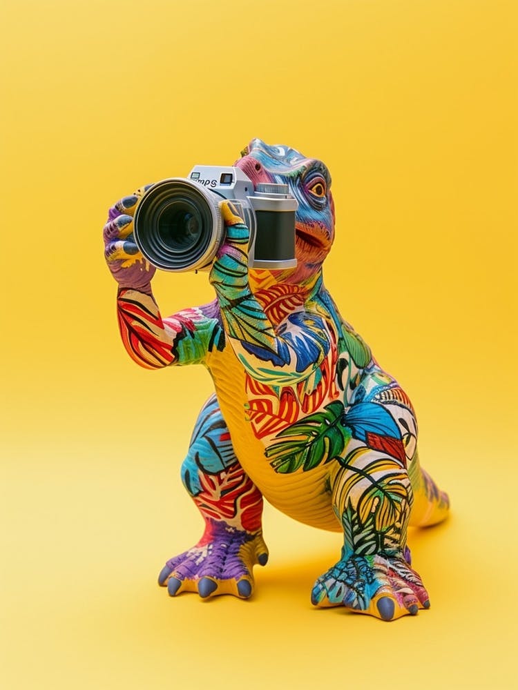 Patterned Toy Dinosaur Taking A Photo