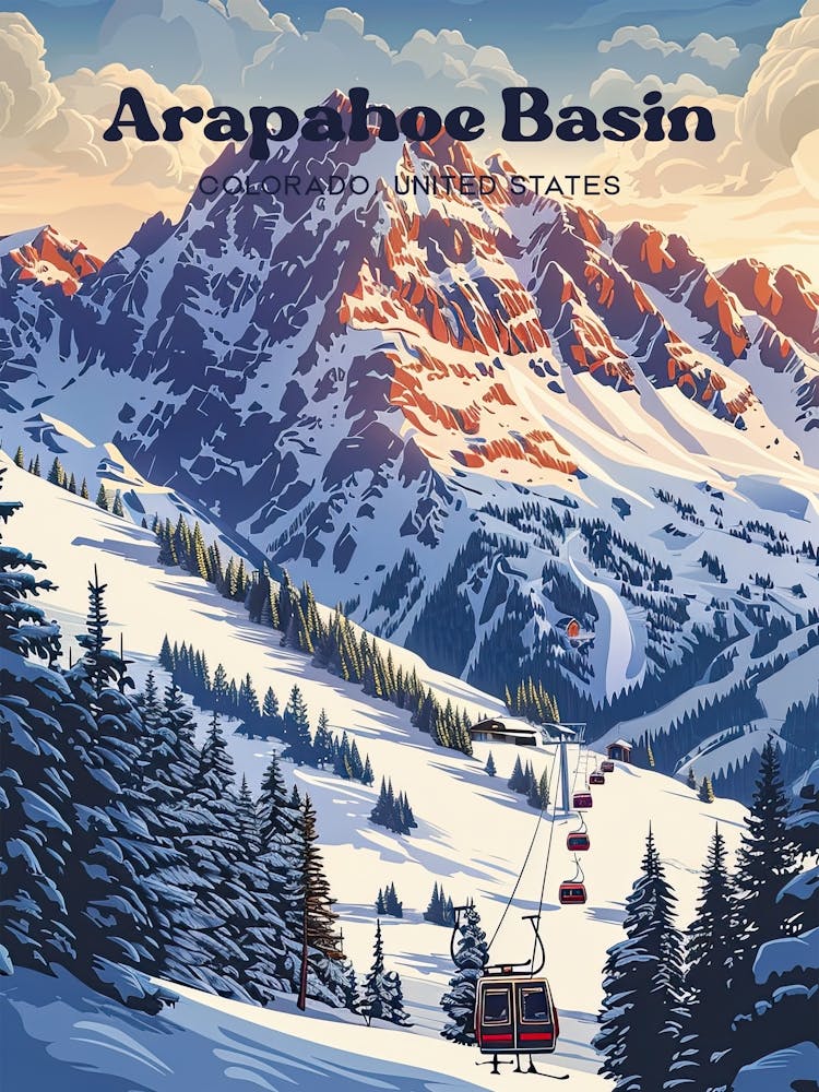 Arapahoe Basin Colorado Ski Digital Travel Illustration
