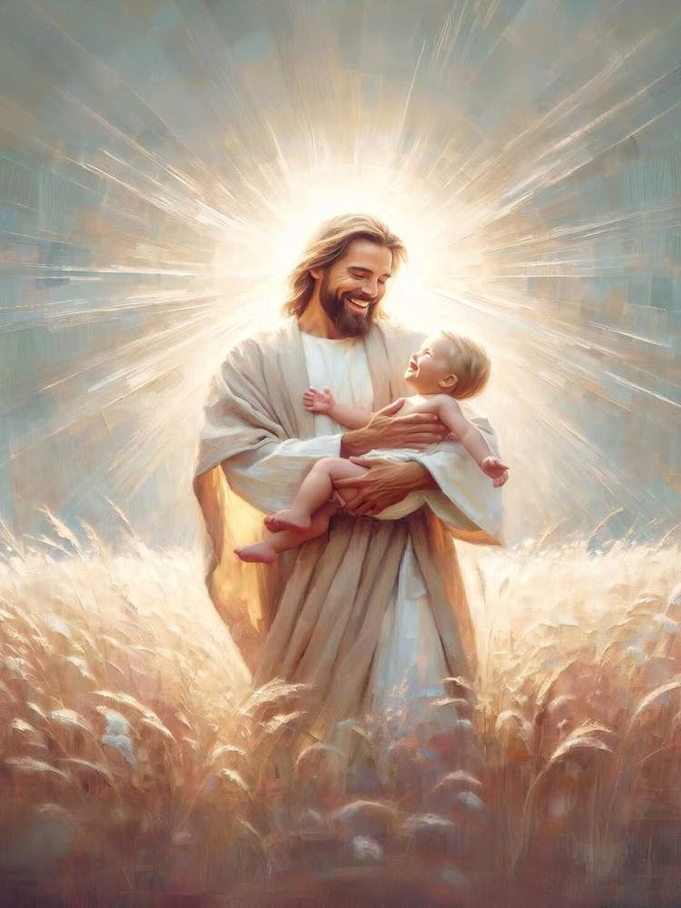 Sunshine And Faith, Christian Wall Art, Jesus And Baby Art, Jesus Leaves The 99, Digital Jesus Art, Lds Art, Bible Digital Art, Baby Jesus