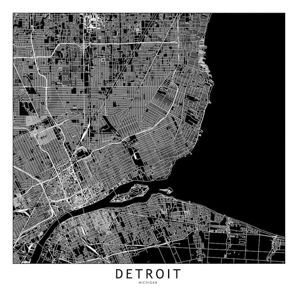 Detroit Black And White Map Square