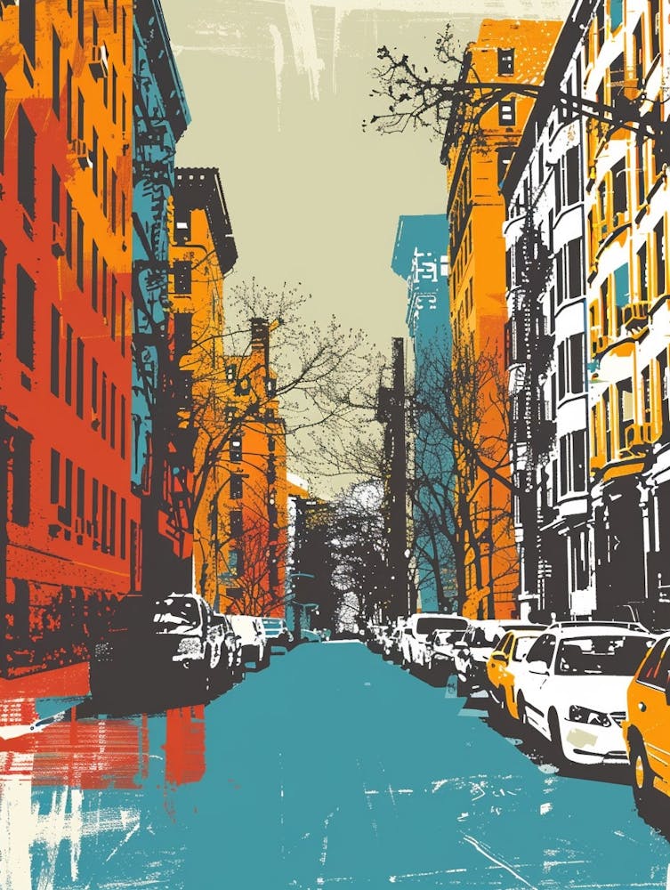 Upper East Side New York Colourful Silkscreen Illustration 4