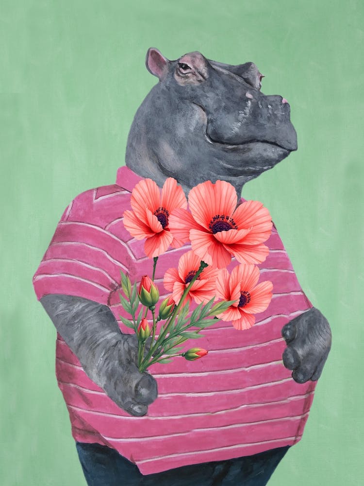 Hippo With Flowers