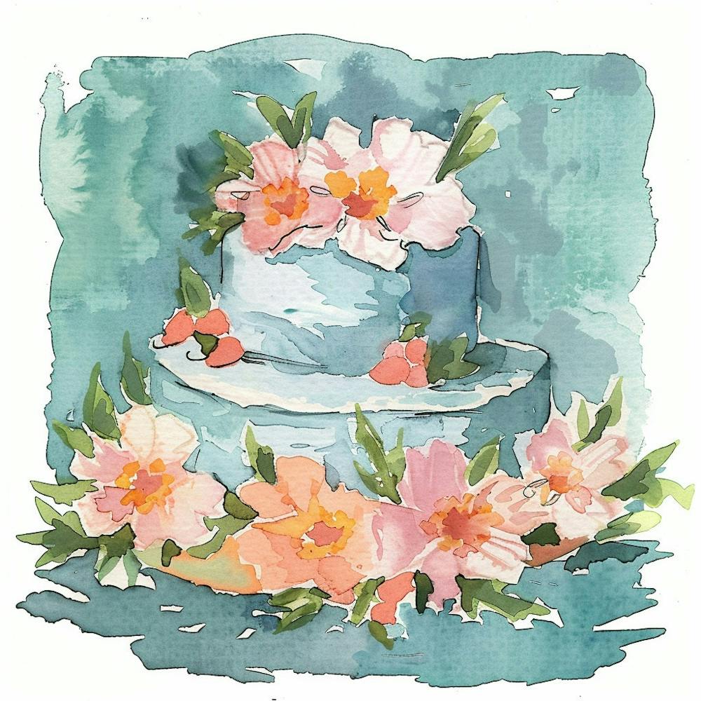 Watercolor Wedding Cake With Flowers 17
