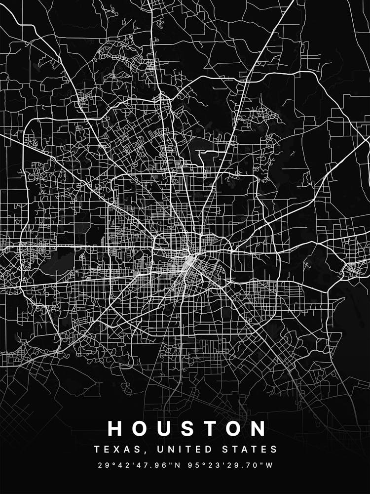 Houston Texas USA Black Map