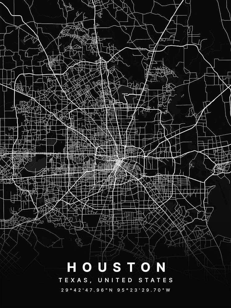 Houston Texas USA Black Map