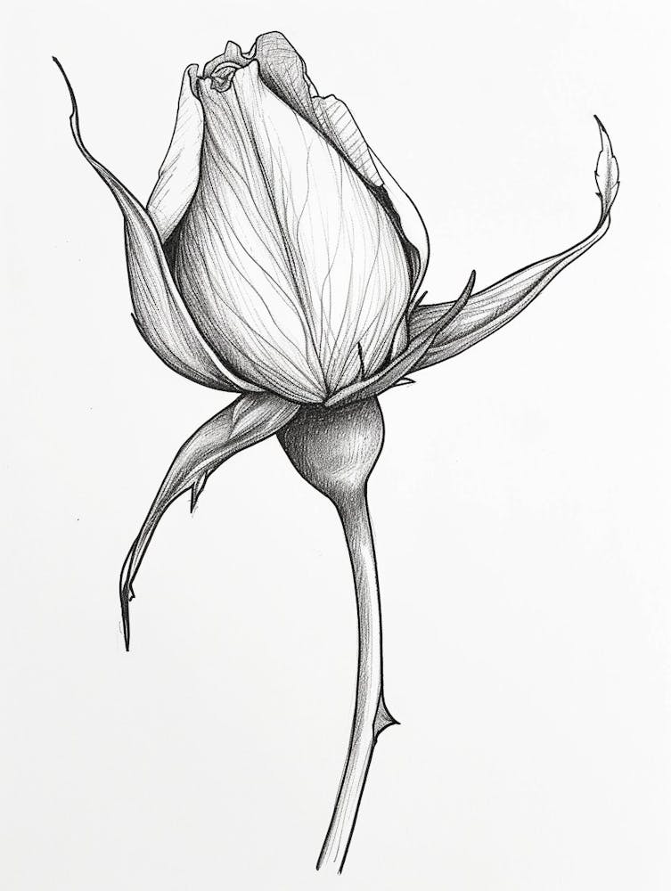 English Rose Blooming Line Drawing 2