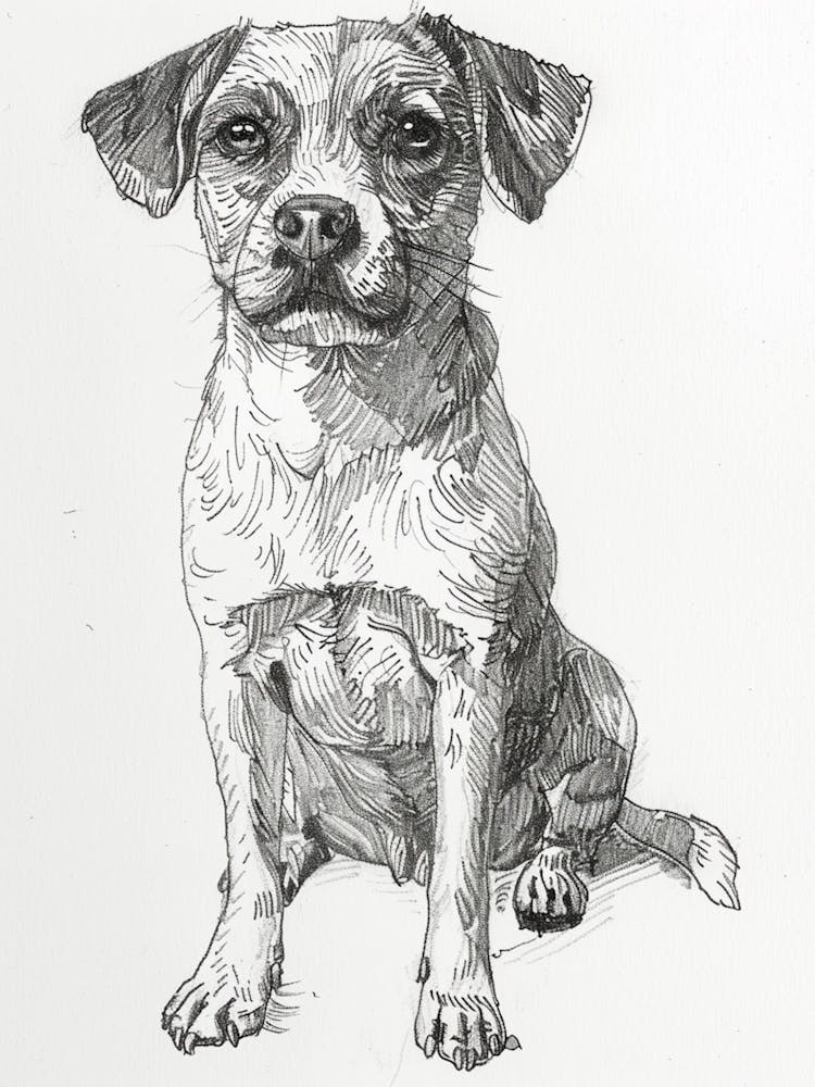 Dog Line Sketch Black & White