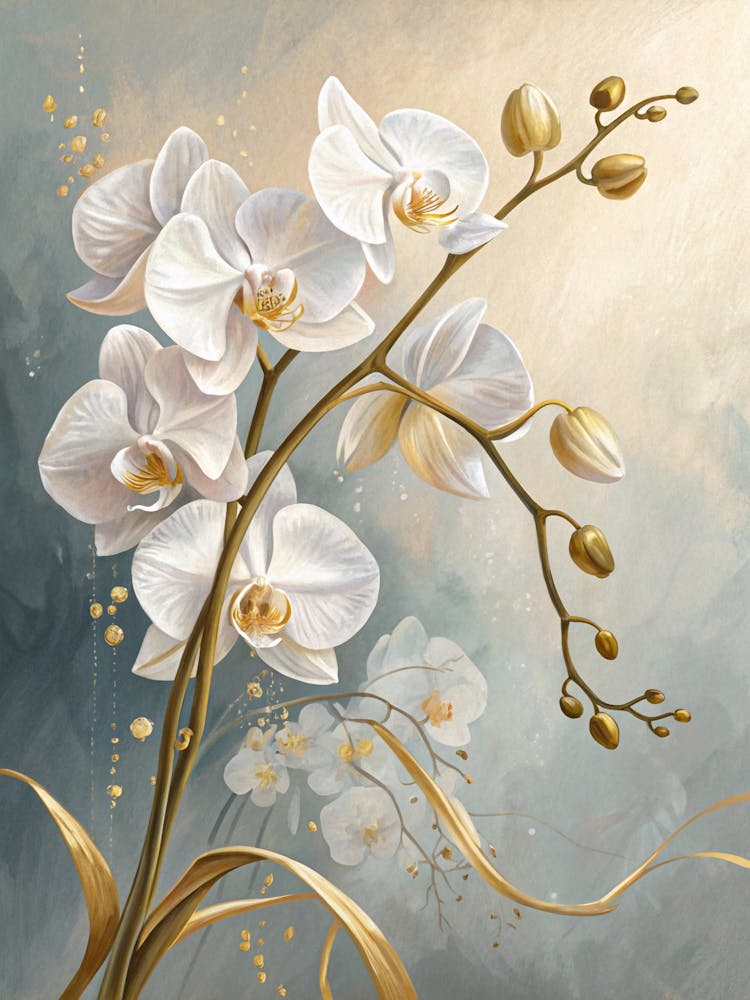Oil Painting Style Stylized White Orchids