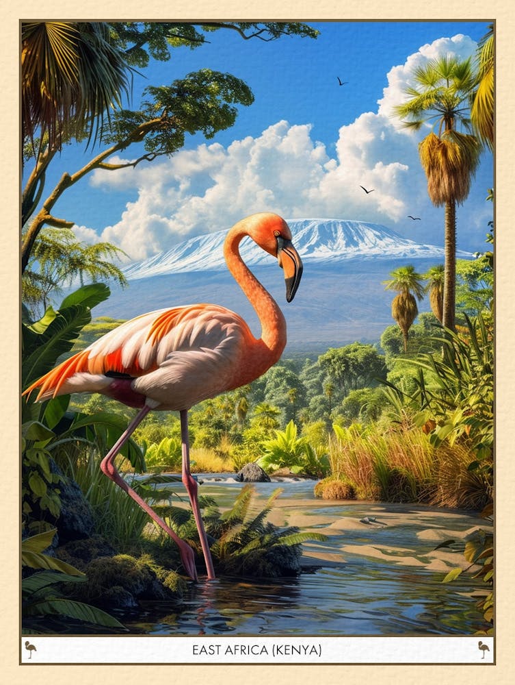 Greater Flamingo East Africa Kenya Tropical Illustration 3 Poster
