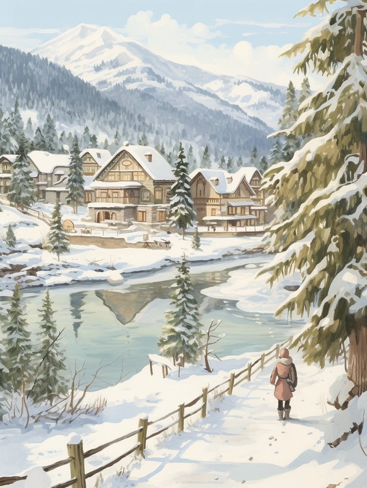 Vintage Winter Illustration Whistler Canada 1