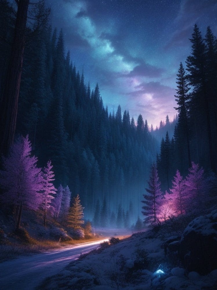 Forest Road At Night
