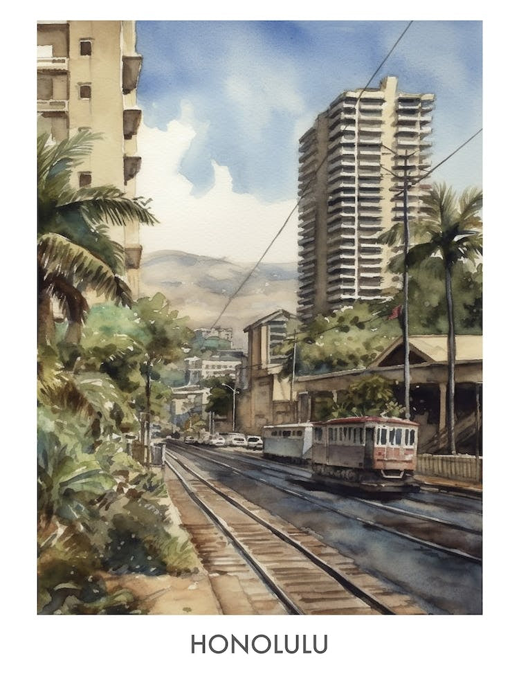 Honolulu Watercolor 2travel Poster