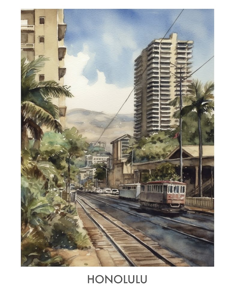Honolulu Watercolor 2travel Poster