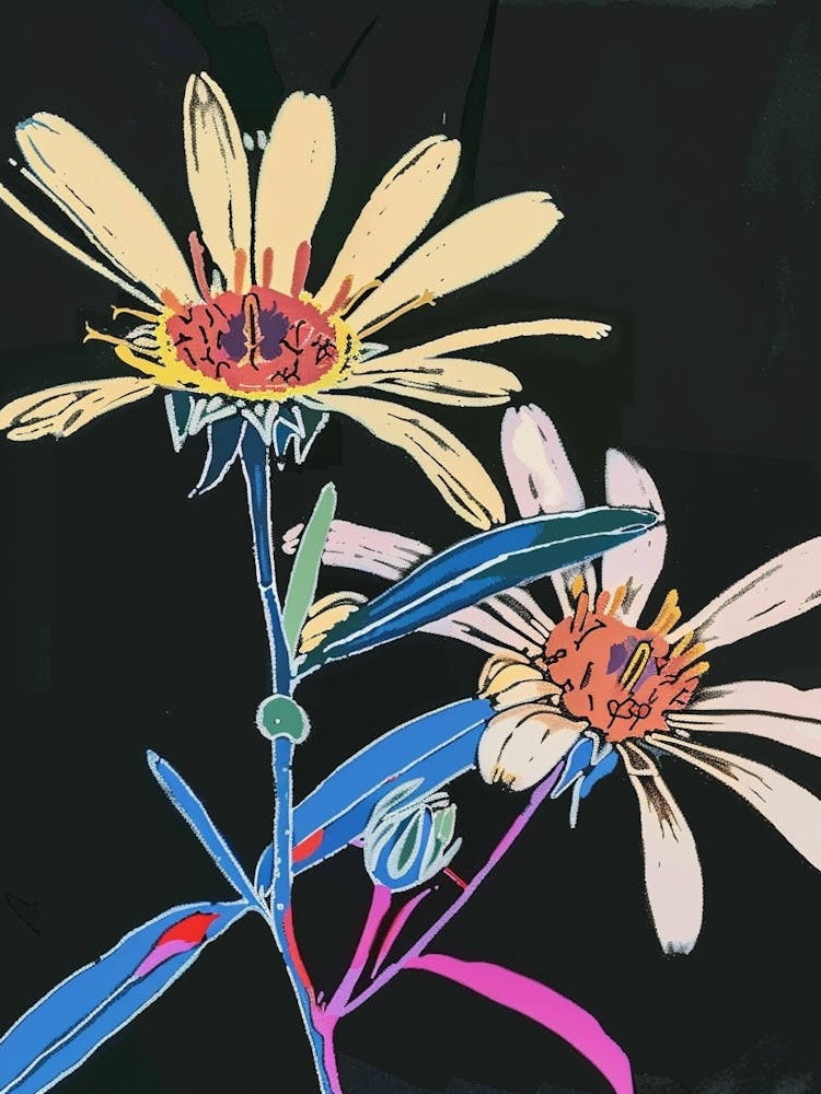 Neon Flowers On Black Asters 1