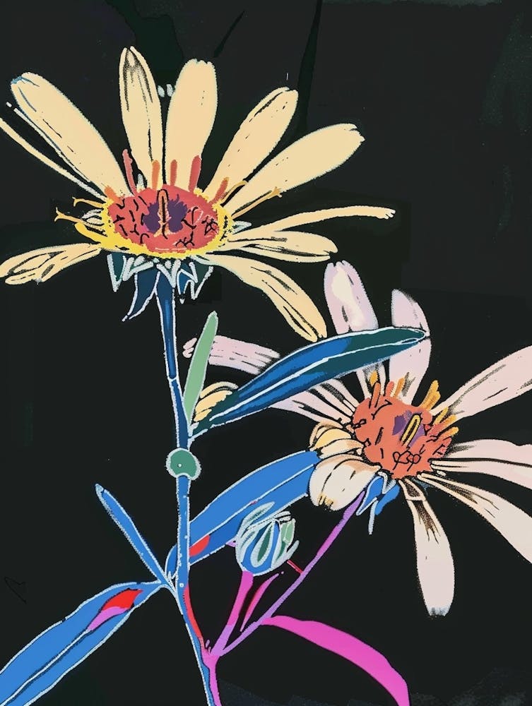 Neon Flowers On Black Asters 1