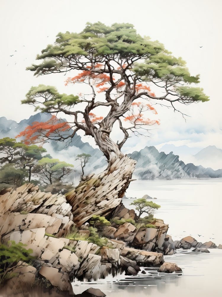 Amanohashidate In Kyoto, Japanese Brush Painting, Ukiyo E, Minimal 7