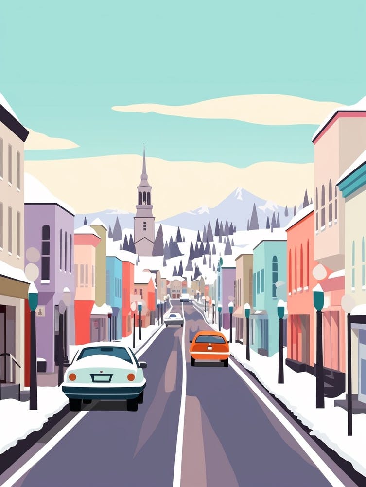Vintage Winter Travel Illustration Reykjavik Iceland 3
