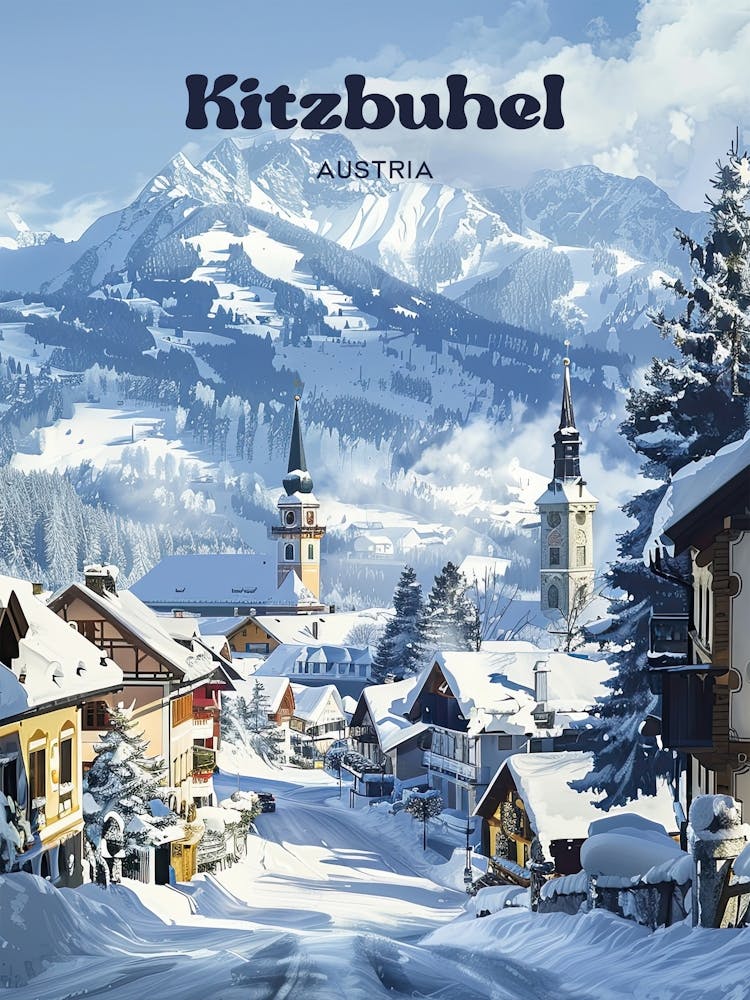 Kitzbuhel Austria Snow Art Illustration