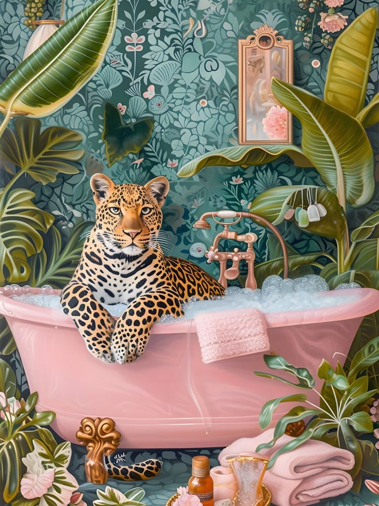 Leopard In The Bath 1