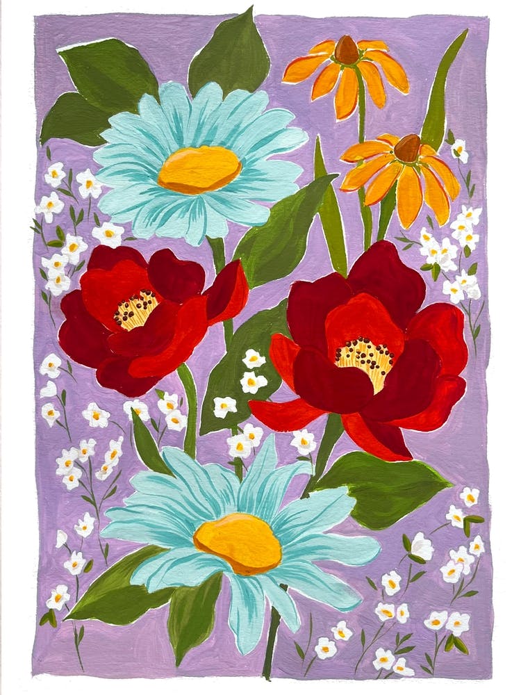 Flowers On A Purple Background
