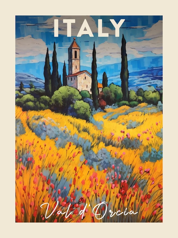 Val D Orcia Italy 2 Fauvist Painting Travel Poster
