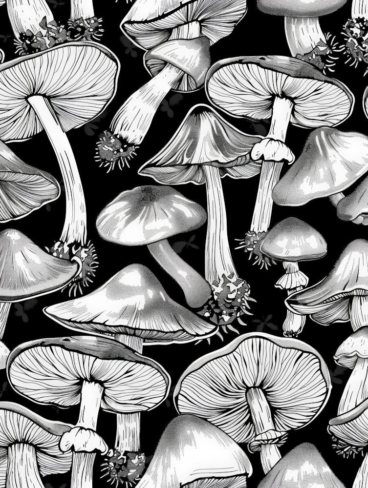 Mushrooms On A Black Background
