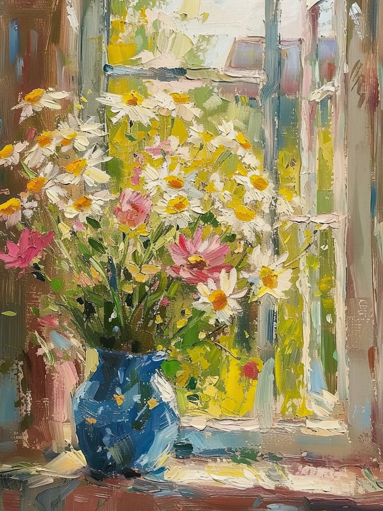 Daisy Flowers On A Cottage Window 2