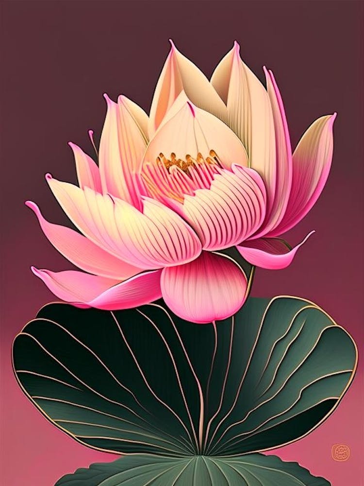 Pink Lotus Retro Illustration 1