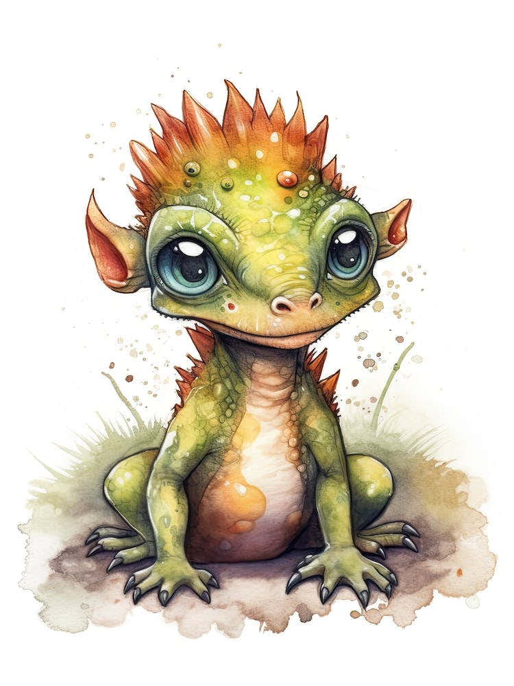 Dilophosaurus Cute Dinosaur Watercolour 4