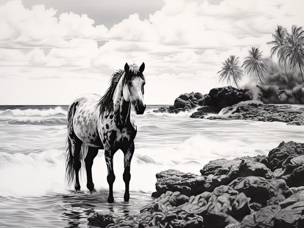 A Horse Oil Painting In Kaanapali Beach Hawaii, Usa, Landscape 3