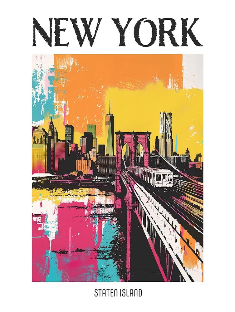 Staten Island New York Colourful Silkscreen Illustration 2 Poster