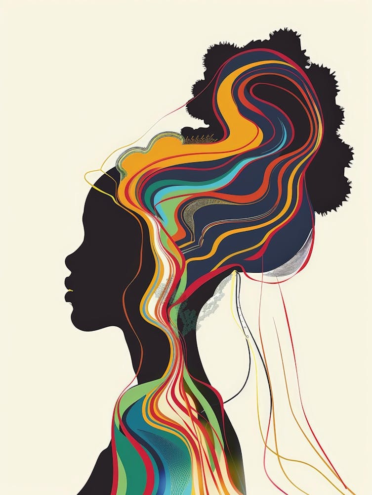 Silhouette Of A Woman With Colorful Hair