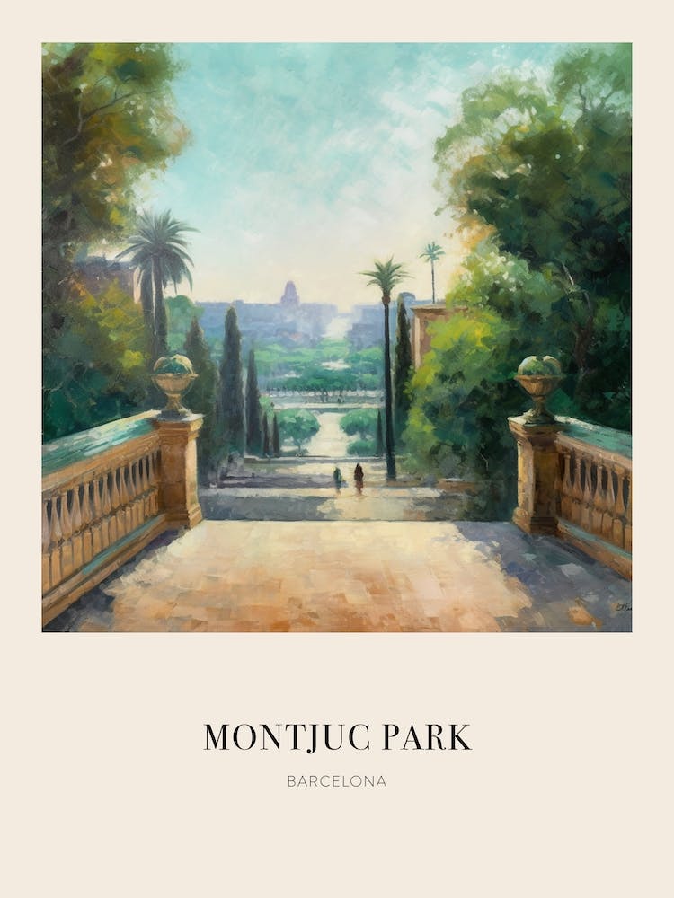 Montjuc Park Barcelona 2 Vintage Cezanne Inspired Poster