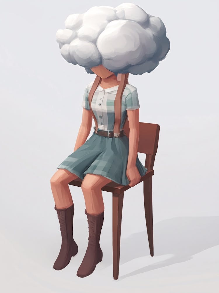 Mädchen mit einer Wolke auf dem Kopf