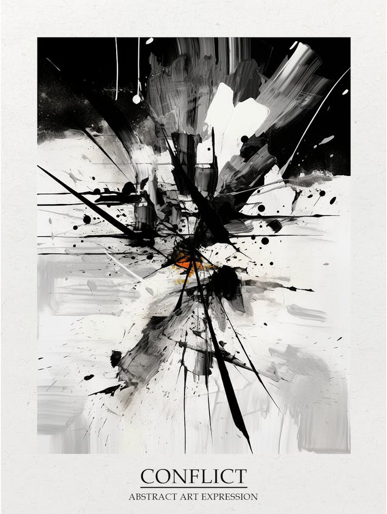 Conflict Abstract Black And White 6 Poster