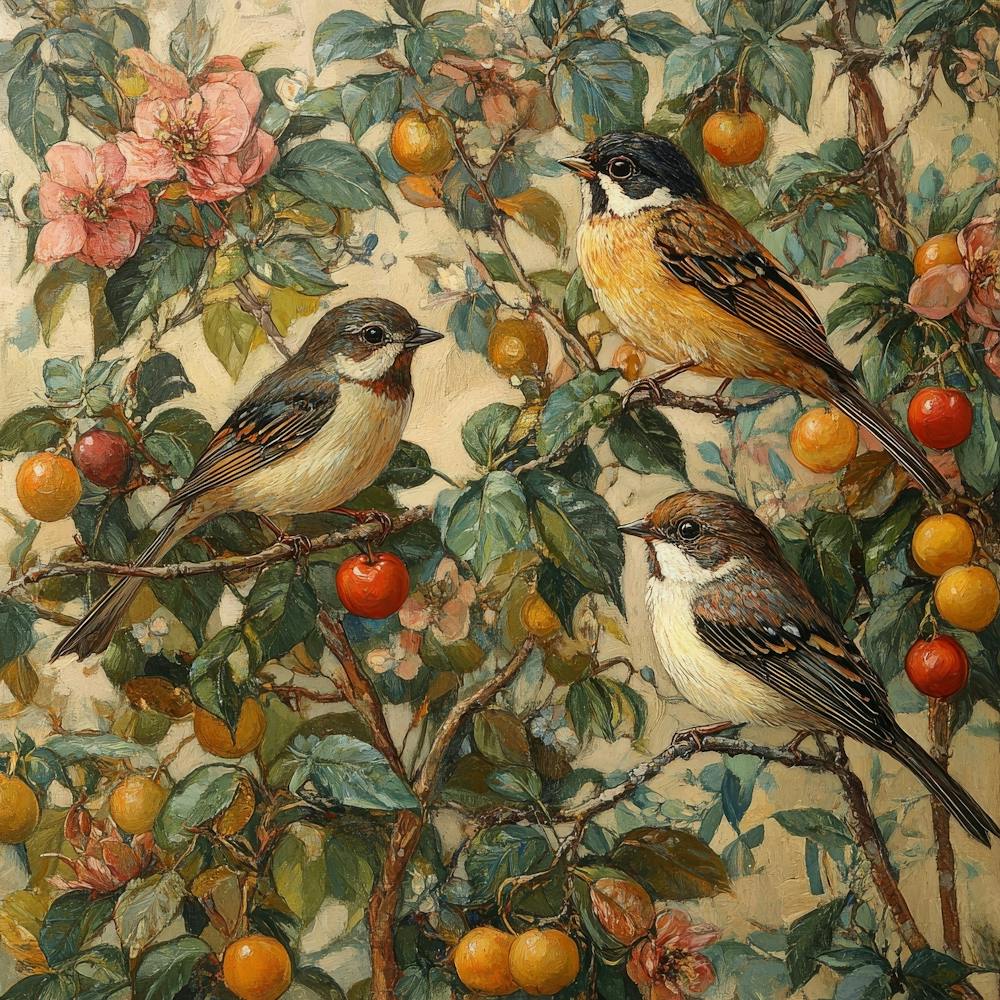 Birds In A Cherry Tree Art