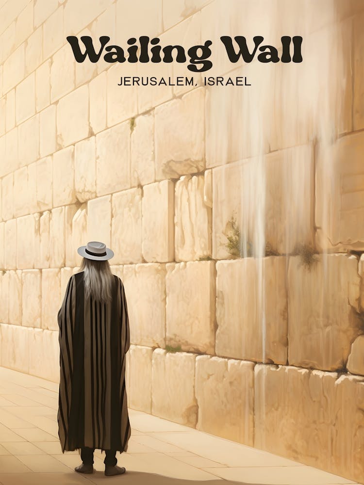 Wailing Wall Jerusalem Israel Pilgrimage Travel Illustration