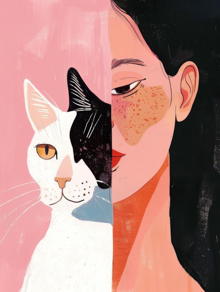 Portrait Of A Woman And Cat