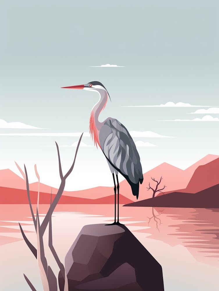 Minimalist Great Blue Heron 2 Illustration