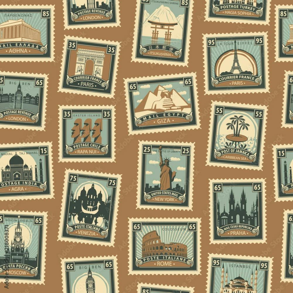 Retro Postage Seamless Pattern