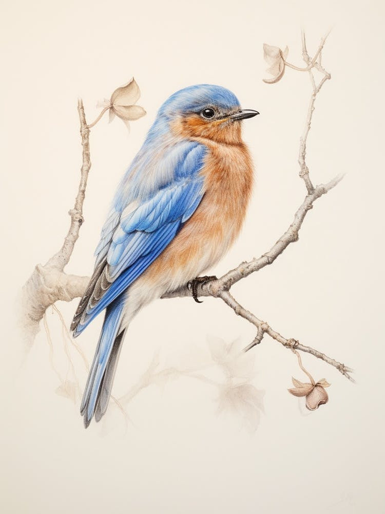 Vintage Bird Drawing Bluebird 1