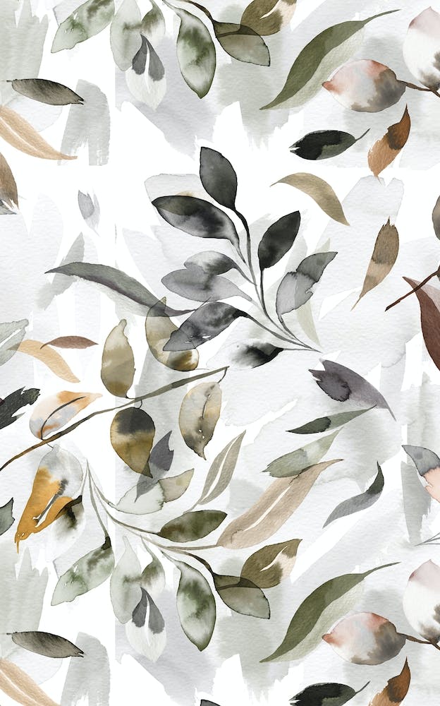 Watercolour Leaves Neutral Gray