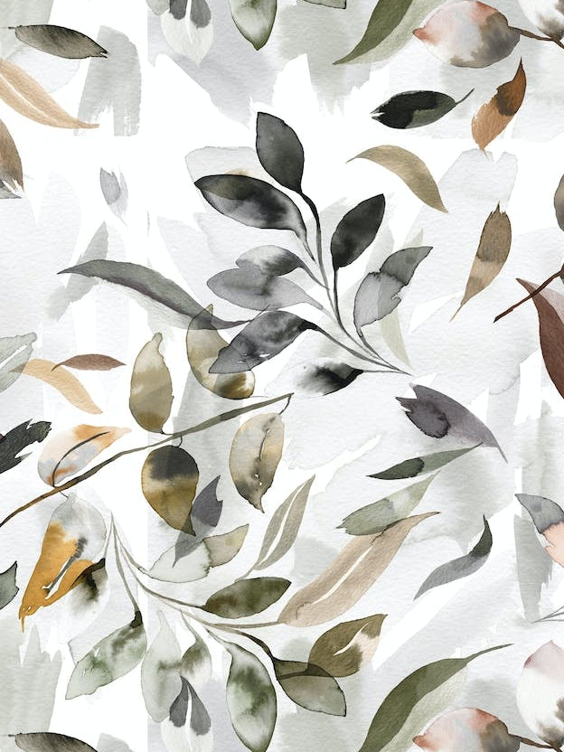 Watercolour Leaves Neutral Gray