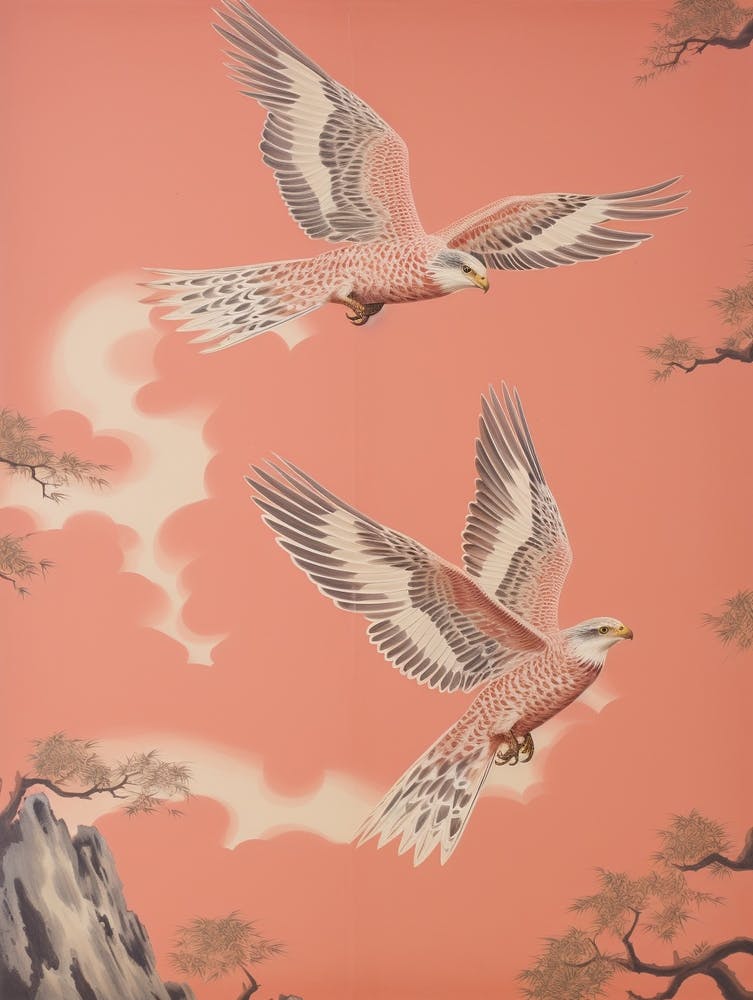 Vintage Japanese Inspired Bird Print Falcon 5