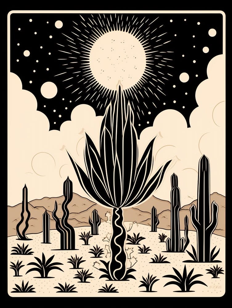 B&W Cactus Illustration Ferocactus Cactus 2