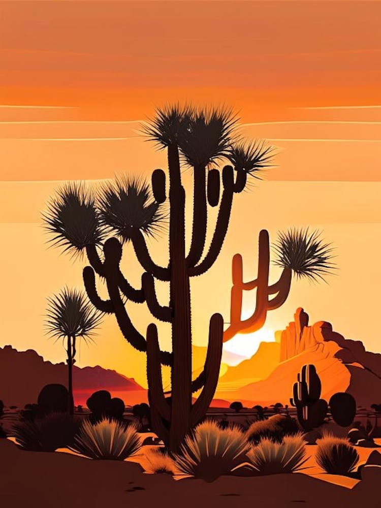 Joshua Trees At Sunset Retro Illustration (2)